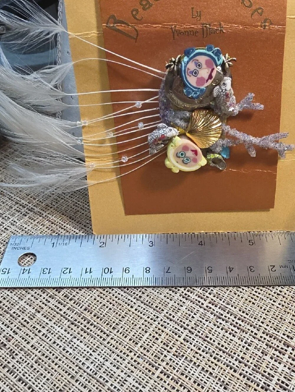 Beaded Babes Decorative Feather Brooch with Multicolor Accents